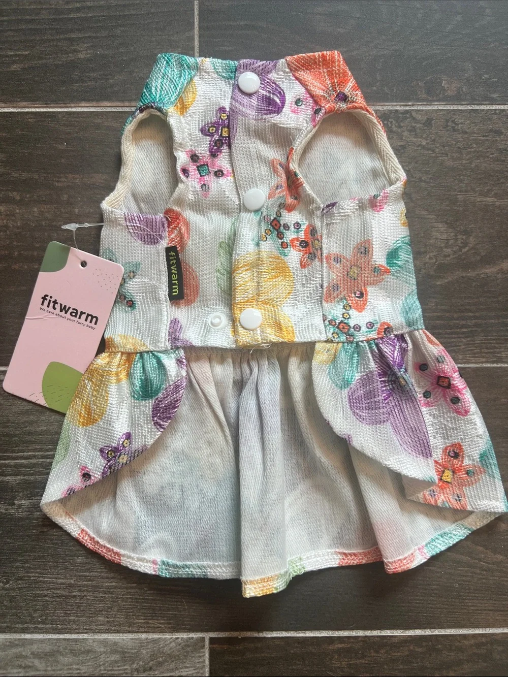 Warm Multicolor Floral Dog Dress with Yellow Flower Belt